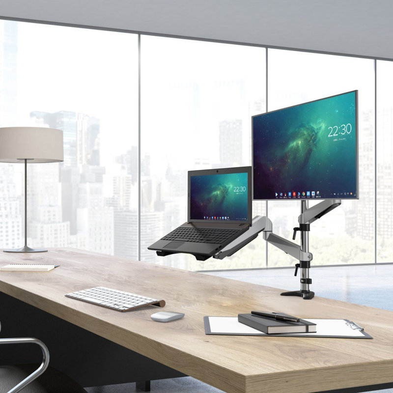 Wetiny Dual Monitor Stand And Laptop Desk Mount Combo With Double Gas